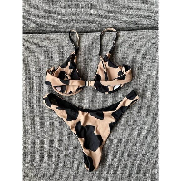 Shein 3 piece Cow Print Bikini Underwire Swimsuit With Swim Skirt Sarong Size M - Picture 5 of 6